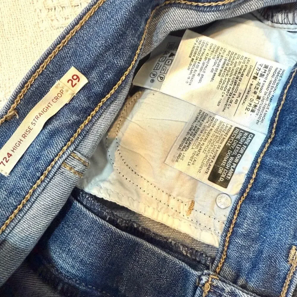 Levi's 29 724 high rise straight crop distressed stretch jeans J1 2745 - Picture 4 of 12